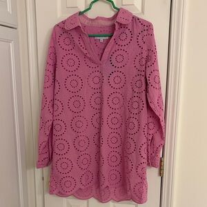 Chic Pink Eyelet Long Sleeve Dress